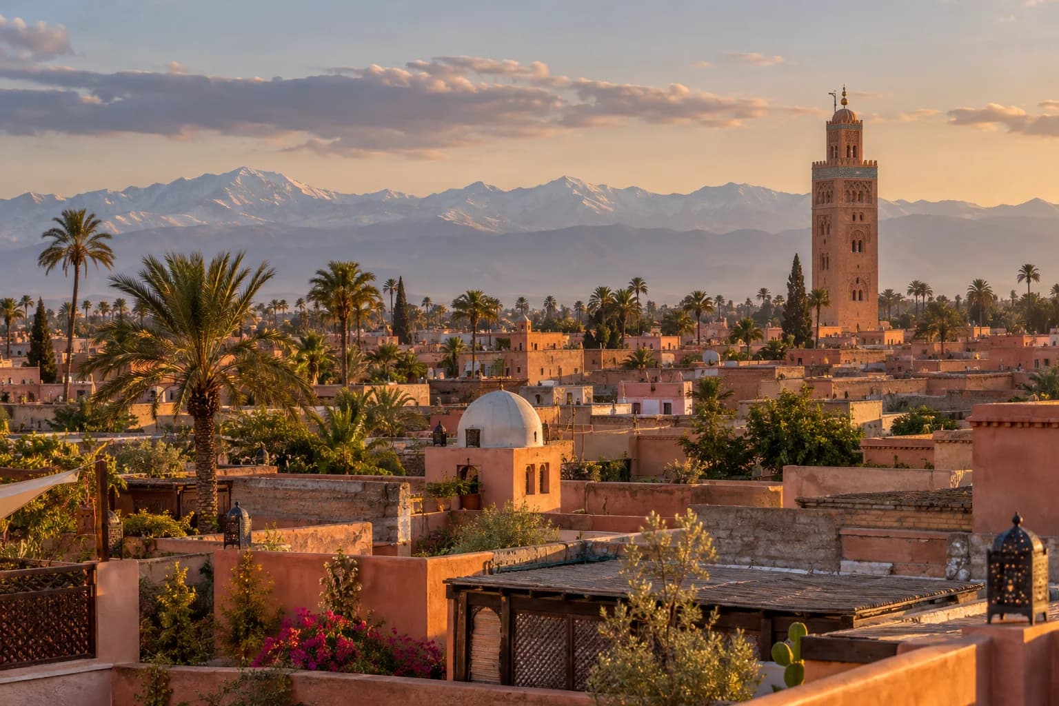 Illustrative view of Marrakech at sunset