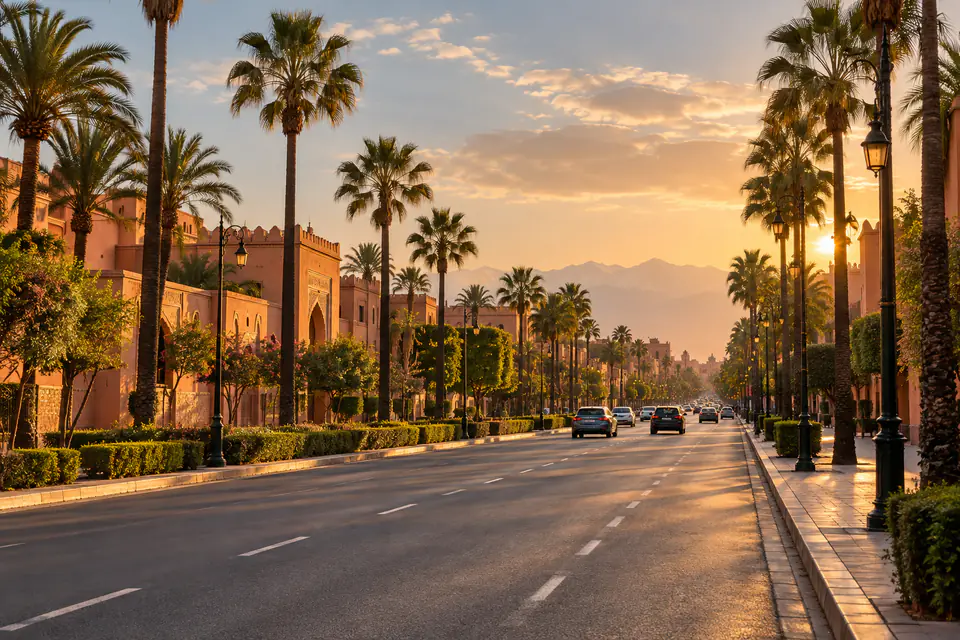 Visuel éditorial d’une avenue de Marrakech